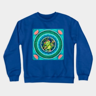 Green Tree Frog and Lotus Lilies Crewneck Sweatshirt